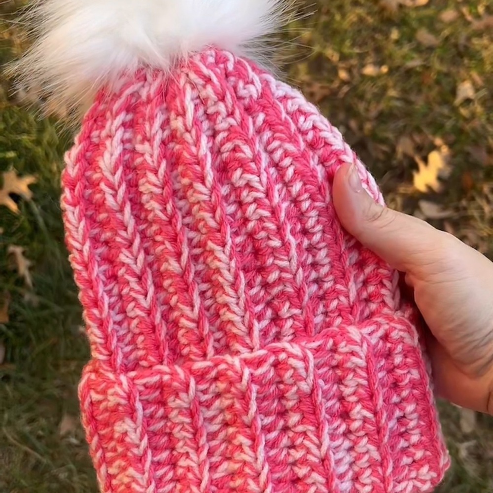 Vibrant Pink Knitted Winter Hat with Pom-Pom